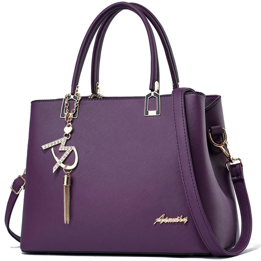 Ladies Top Handle Satchel Tote Bag - Violet